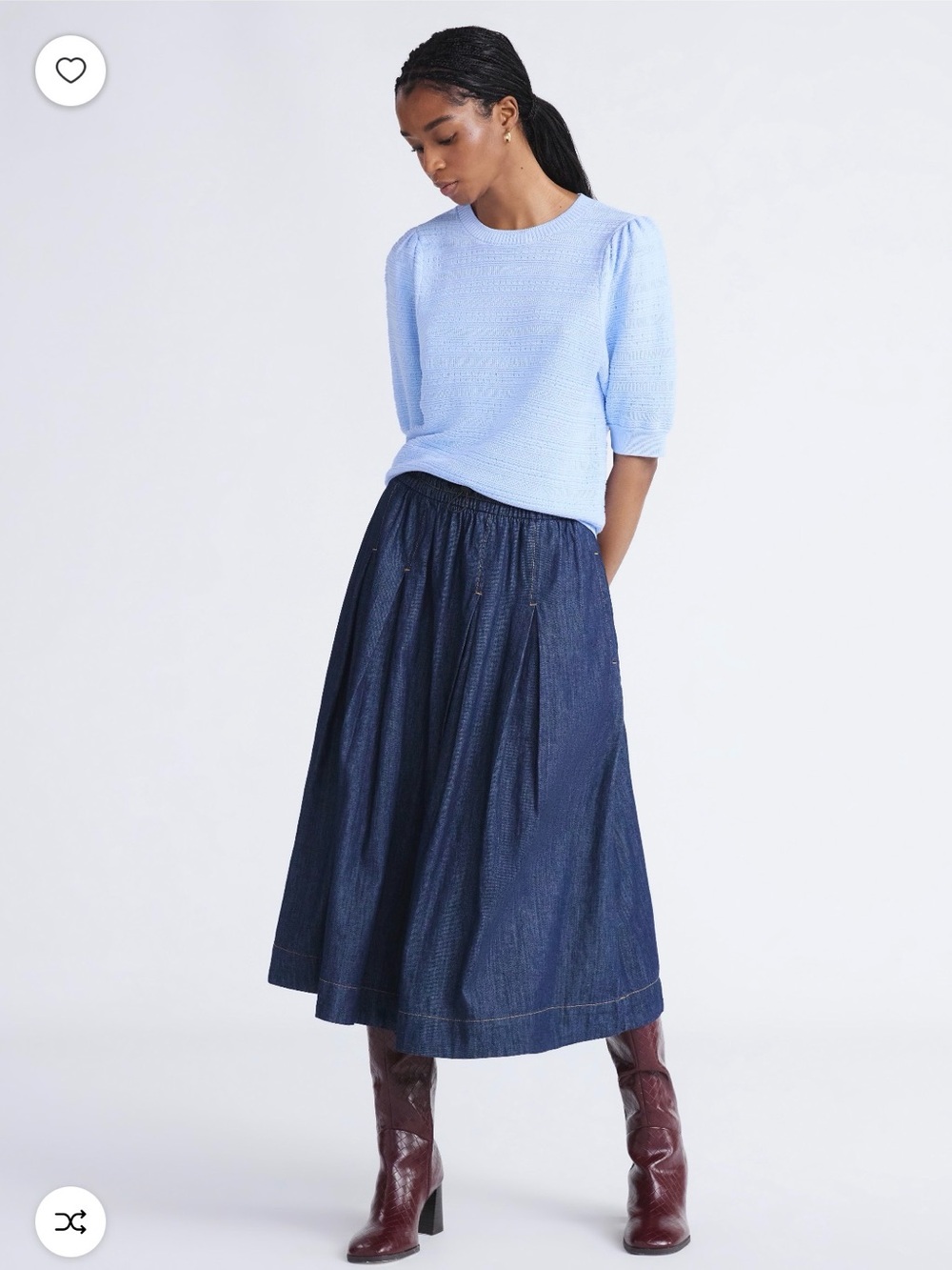 Light Blue Women's Knit Puff-Sleeve Sweater